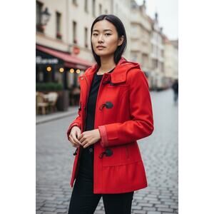 Hydraulic Juniors Wool Blend Red Hooded Peacoat Toggle Horn Closures SM